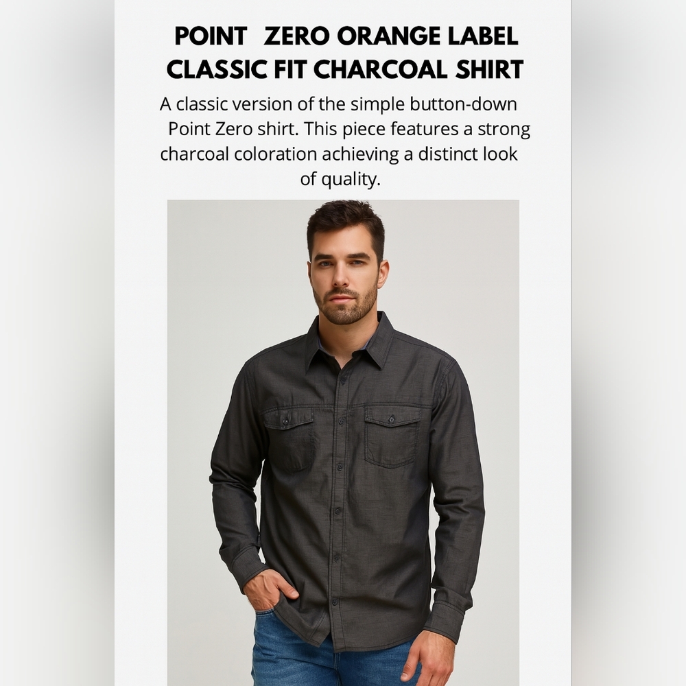 Point Zero Orange Label Mens Classic Fit Charcoal Button-Up Shirt Size XLT